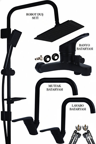 tesitay طقم حمام أسود، صنبور حوض الحمام، طقم دش روبوت، صنبور أسود كامل