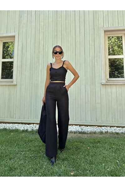 MODA ZERAFİNA Black Strappy Bustier Jacket and Pants Set