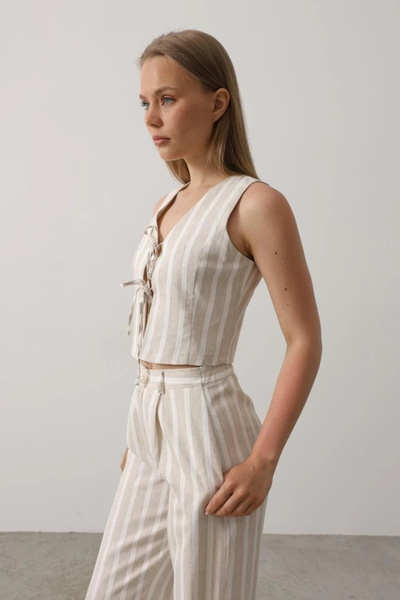 JANES Striped Vest Set - White-Stone