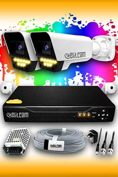 Elitcam 2 Kameralı Süper 2 Dış Kamera Set HDD'siz 5 MP 2K Renkli Gece Görüşlü...