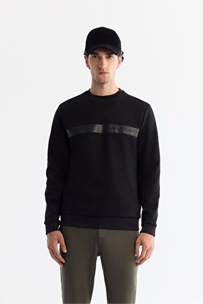 Avva Мъжка черна блуза с обло деколте, памук, еластан, редовна кройка A42Y1260