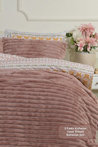 Elart Mateo Blanket Set Double Size Wellsoft 3 Pieces (230X250 cm) Dusty Rose