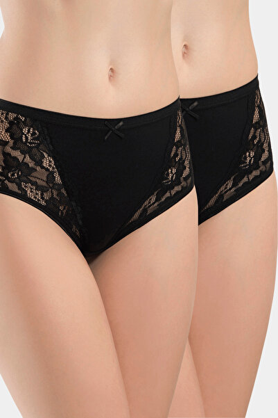TÜREN Women's Lycra Lace Panties (Pack of 2) 279/Black