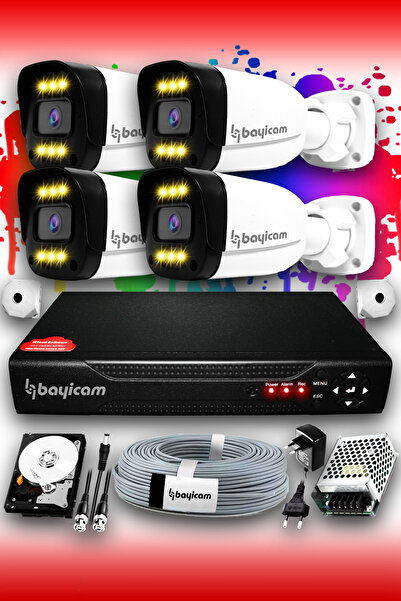 Bayicam 4 Kameralı Ultra 4 Dış Kamera Set 250 GB 5 MP 2K Renkli Gece Görüşlü ...