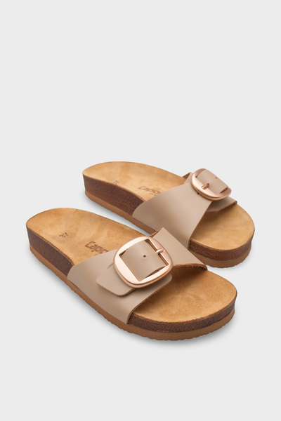 Capone Outfitters Lee Large Buckle Anatomical Cork Sole Leather Slippers