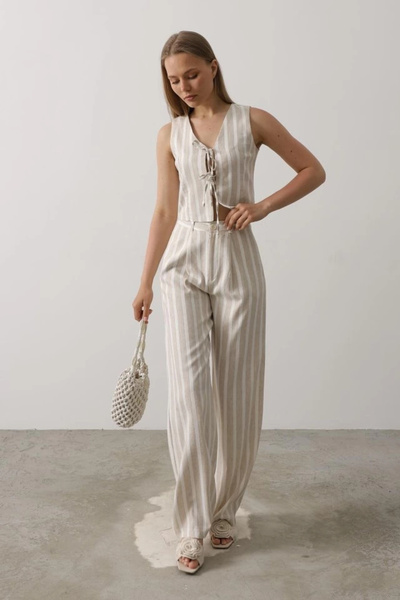JANES Striped Vest Set - White-Stone