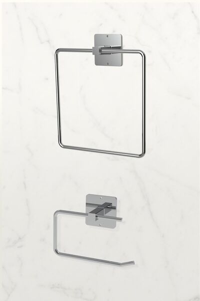 KARTEYA Yapışkanlı Gümüş Wc Kağıtlık ve Kare Havluluk Banyo Mutfak 2'li Set