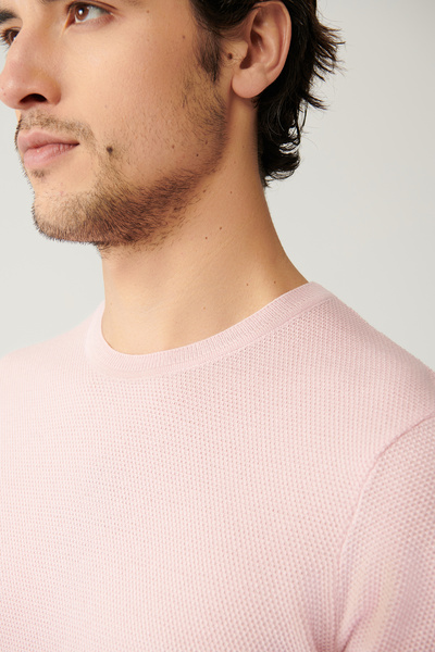 Avva Men's Light Pink Crew Neck Textured Knit T-Shirt E005027