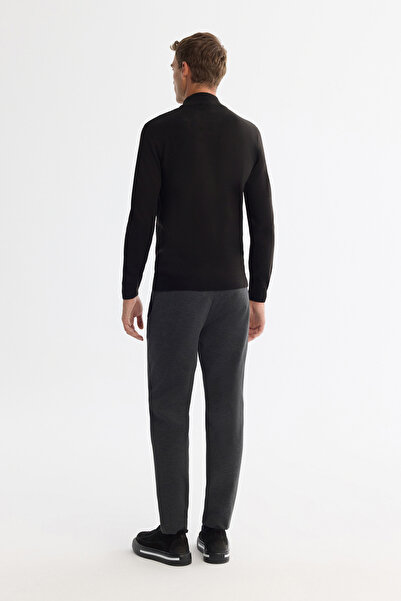 Avva Ανδρικό μαύρο πουλόβερ με μισό ζιβάγκο με υφή Basic E005108