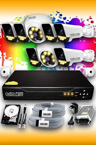 Elitcam 8 Kameralı Süper 2 İç Kamera Set 250 GB 5 MP 2K Renkli Gece Görüşlü G...