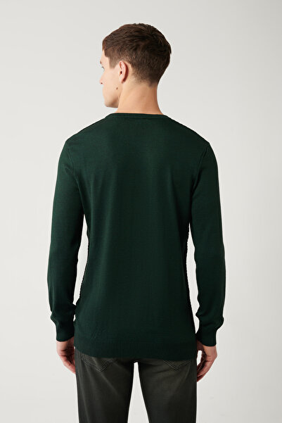 Avva Men's Green Crew Neck Cotton Knitwear Sweater E 005105