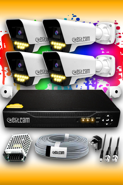 Elitcam 4 Kameralı Süper 4 Dış Kamera Set HDD'siz 5 MP 2K Renkli Gece Görüşlü...