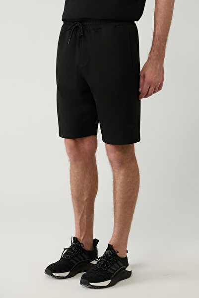 Avva Erkek Siyah Yandan Cepli Örme Pamuklu 2 İplik Günlük Relaxed Fit Şort E003602