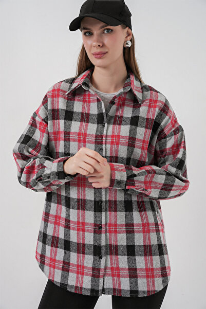 Bigdart Women's Plaid Pattern Oversized Lumberjack Shirt 3854 Nar