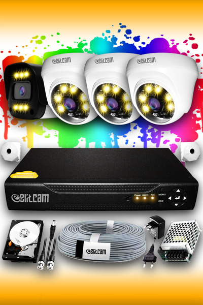 Elitcam 4 Kameralı Ultra 3 İç Kamera Set 320 GB 5 MP 2K Renkli Gece Görüşlü G...