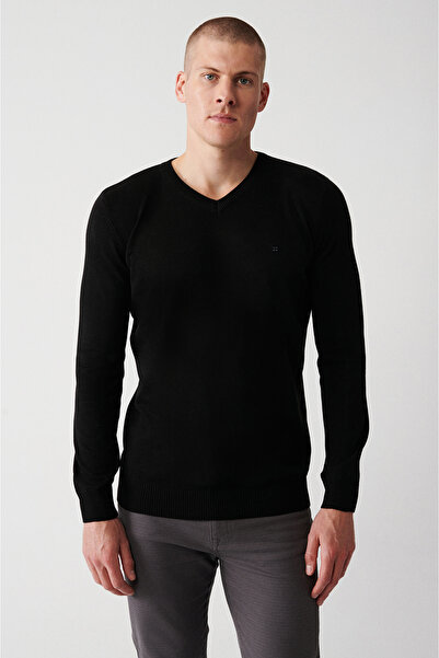 Avva Men's Black Basic Sweater E005003