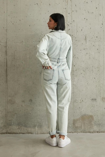 BY ELİZE Snow Wash Blue Denim Jumpsuit