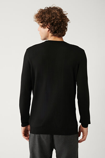 Avva Men's Black Crew Neck Cotton Knitwear Sweater E 005105