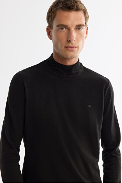 Avva Men's Black Half Turtleneck Non-Pilling Knitwear Regular Fit Sweater E005001