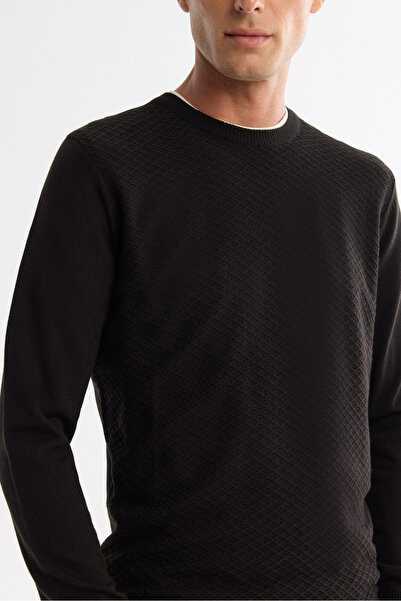 Avva Men's Black Textured Basic Sweater E 005109