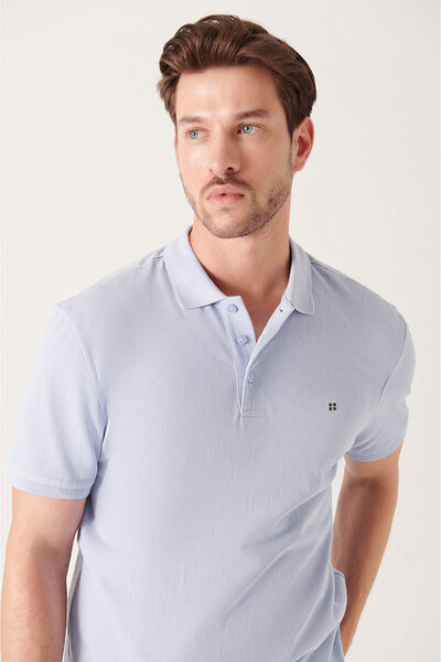 Avva Tricou pentru bărbați, albastru deschis, 100% bumbac, cu gât polo, E 001004