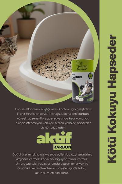 Patipatron Aktif Karbon Granül 500 Ml– Kedi Kumu Koku Giderici ve Önleyici | Doğal Koku Hapseden Granül