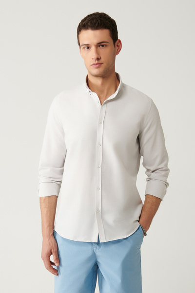 Avva Erkek Gri Düğmeli Yaka Kolay Ütülenebilir Pamuklu Oxford Gömlek E002000