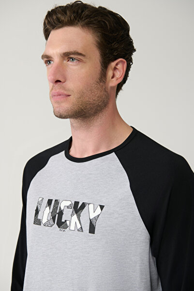 Avva Чоловічий сірий велосипедний комір з довгими рукавами, піжамний комплект E003305