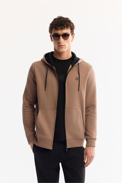 Avva Férfi világosbarna 3 szálas cipzáras kapucnis pulóver E 001019