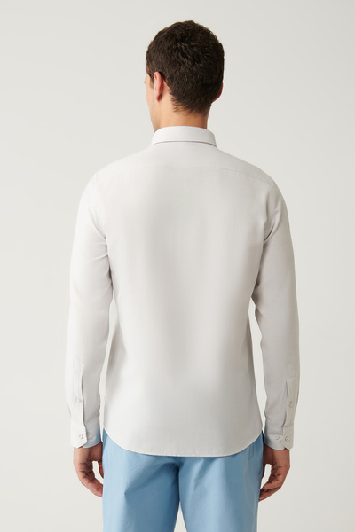 Avva Erkek Gri Düğmeli Yaka Kolay Ütülenebilir Pamuklu Oxford Gömlek E002000