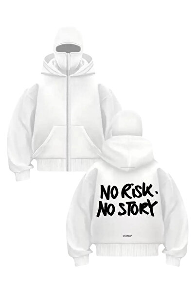 Gofeel Beyaz No Risk No Story Baskılı Kar Maskeli Unisex Sweatshirt Hırka