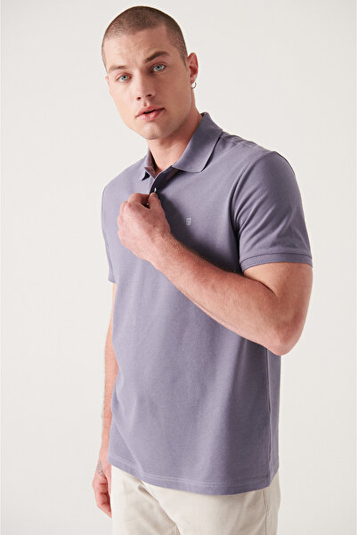 Avva Men's Lilac 100% Cotton Cool Polo Collar T-Shirt E 001004