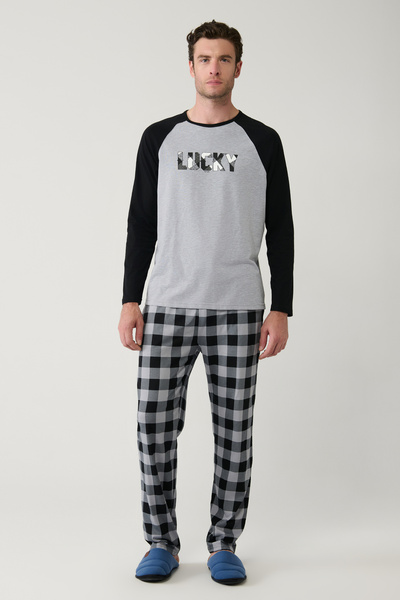 Avva Чоловіча сіра бавовняна піжама-реглан з вирізом горловини зі спеціальною коробкою E003305