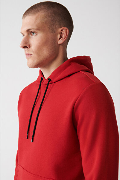 Avva Rotes Herren-Sweatshirt mit Kapuze und 3 Fäden aus Baumwolle E 001018