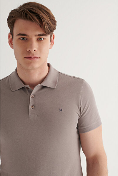 Avva Dunkles Nerz-T-Shirt für Herren aus 100 % Baumwolle mit coolem Polokragen E 001004