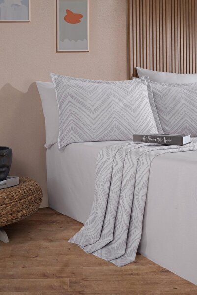 Elart Petra Yatak Örtüsü Takımı Çift Kişilik Keten Görünümlü 3 Parça (240x230 cm) Gri