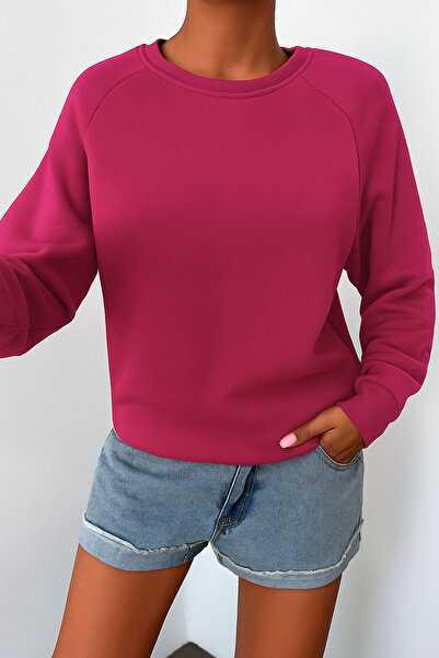 COOLHILL Women's Basic Crew Neck Raglan Sleeve Sweatshirt