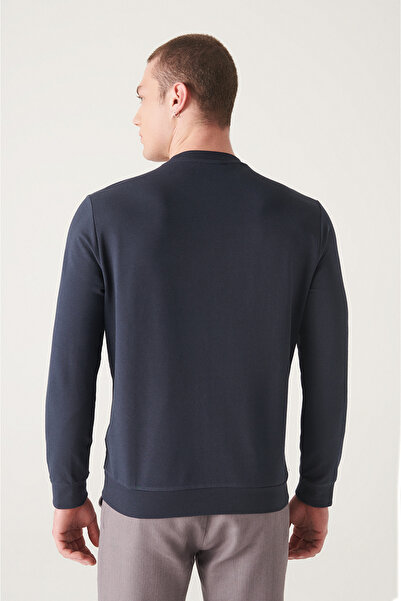 Avva Чоловічий синій бавовняний светр з коміром-стійкою, 2 нитки, без швів, комфортний крій E001200