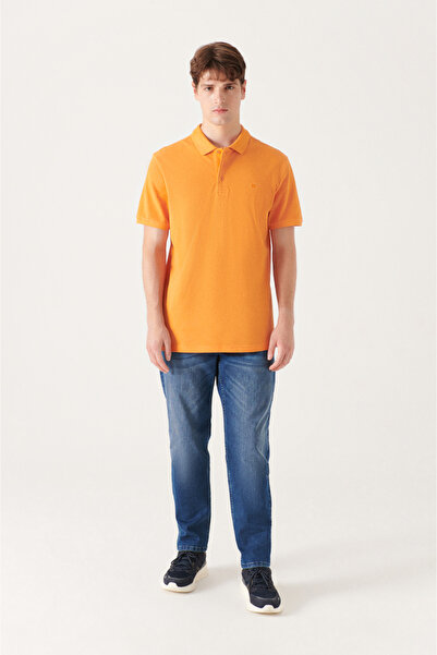 Avva Men's Orange 100% Cotton Cool Polo Collar T-Shirt E 001004