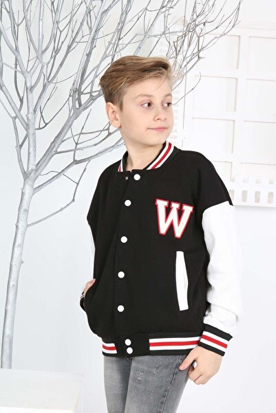 Empoli Siyah Unisex Çocuk Kolej Ceket Kids Kolej Ceket Önü Çıt Çıtlı Nakışlı