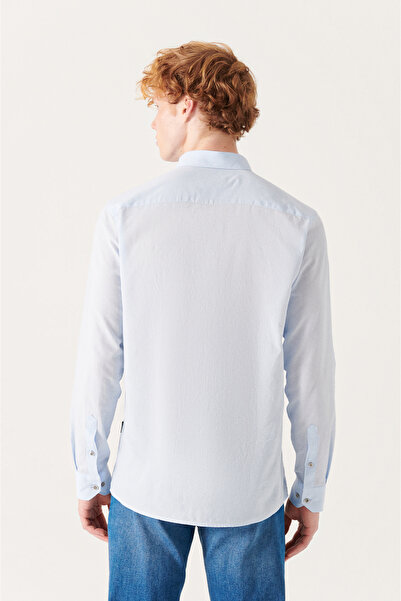 Avva Cămașă pentru bărbați, albastră, 100% bumbac, subțire, moale, cu guler cu nasturi E 002206