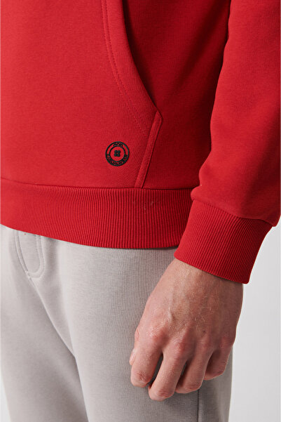 Avva Rotes Herren-Sweatshirt mit Kapuze und 3 Fäden aus Baumwolle E 001018