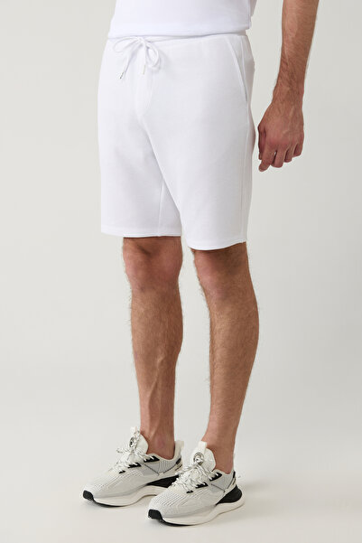 Avva Pánské bílé pletené šortky s elastickým pasem na šněrování z texturované směsi bavlny E003404