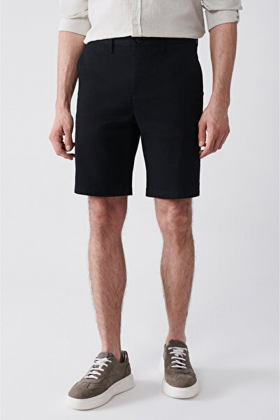 Avva Erkek Siyah Esnek Patara Chino Kanvas Relaxed Fit Şort B003730