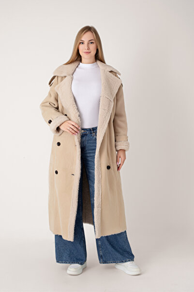 HYPNOTIC HUMAN Oversize İçi Kürklü Uzun Suet Palto