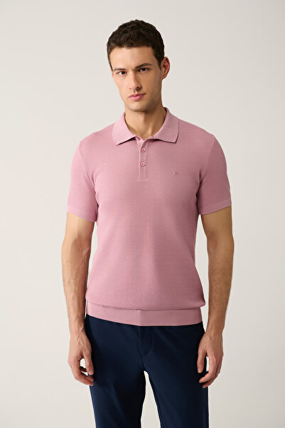 Avva Herren-T-Shirt mit weichem Touch, 3 Knöpfen, strukturiertem Rippstrick und Polokragen, Regular Fit, B005009