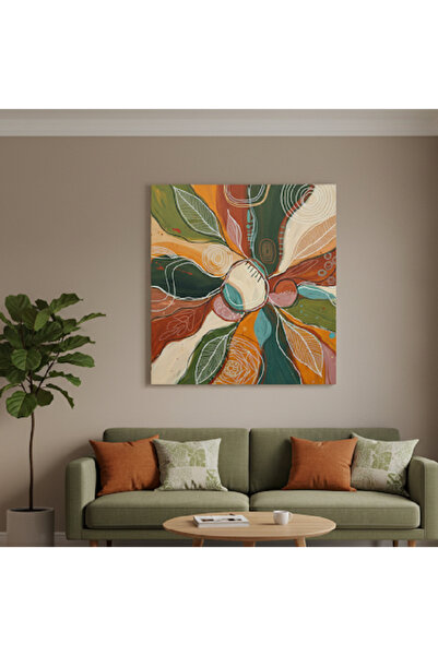 hollywest "Doğadan İlham Alan Soyut Kanvas Tablo | Bohem Stil Duvar Sanatı | Kaliteli Yeşil ve Turuncu Tablo