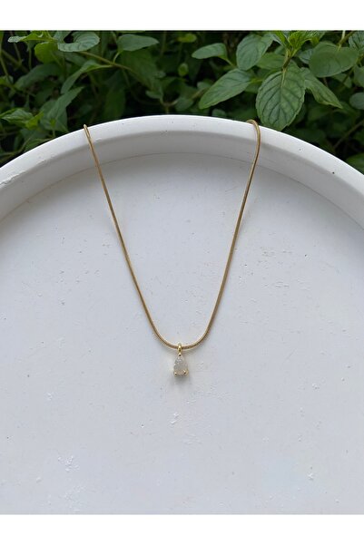Anetta Jewelry Altın Renk Beyaz Minimal Taşlı Kararmaz Çelik Kadın Şık Kolye