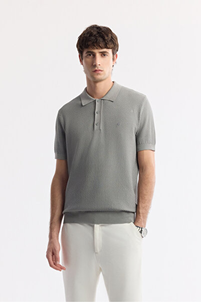 Avva Men's Gray Polo Neck Viscose Blended Basic Knitwear Regular Fit T-Shirt B005120