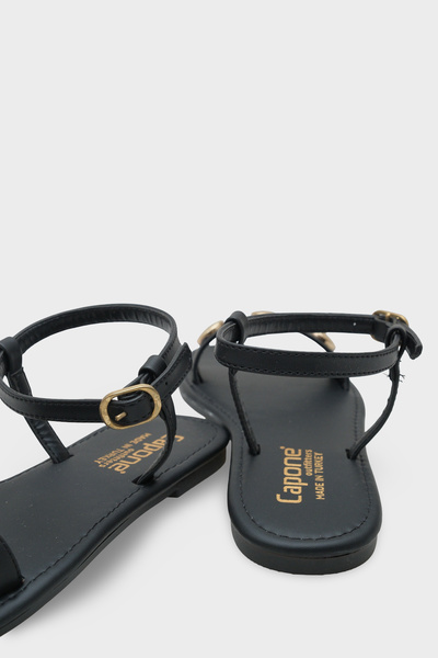 Capone Outfitters Celina Single Strap Metal Accessories Ankle Strap Flat Heeled Round Toe Women's Sandals